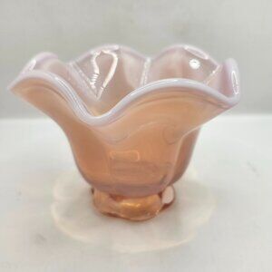 Vintage Duncan & Miller Milky Pink Ruffled Vase